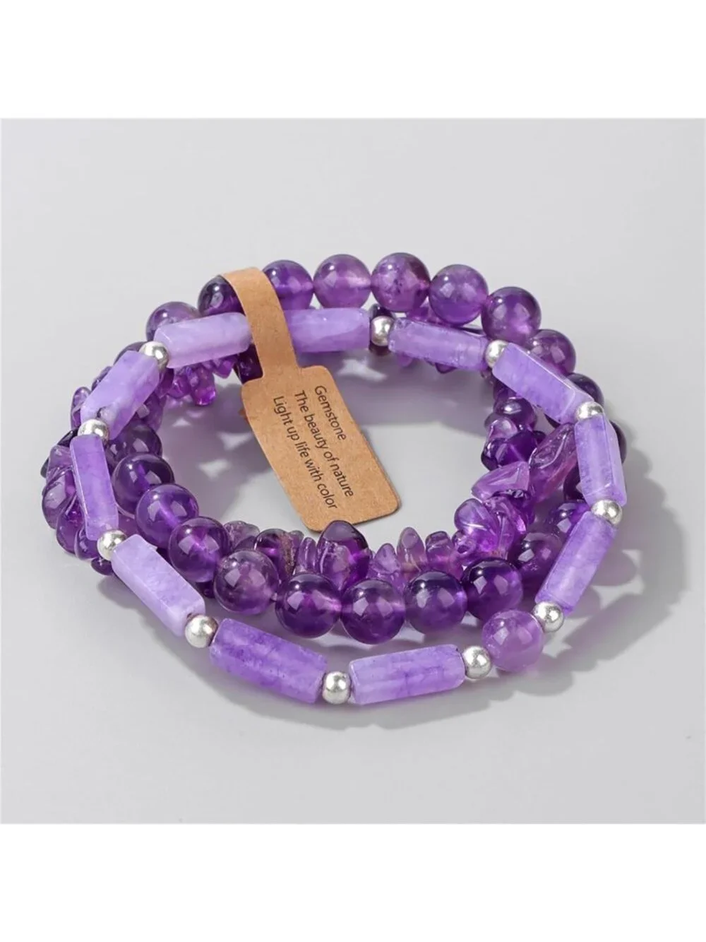 Set of 3 Handmade Natural Stone Beaded Bracelets - 8mm Healing Crystal Jewelry